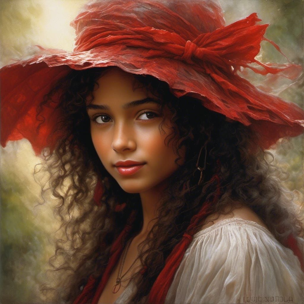 Beautiful Mulatto Girl Portrait in Matte Painting Style