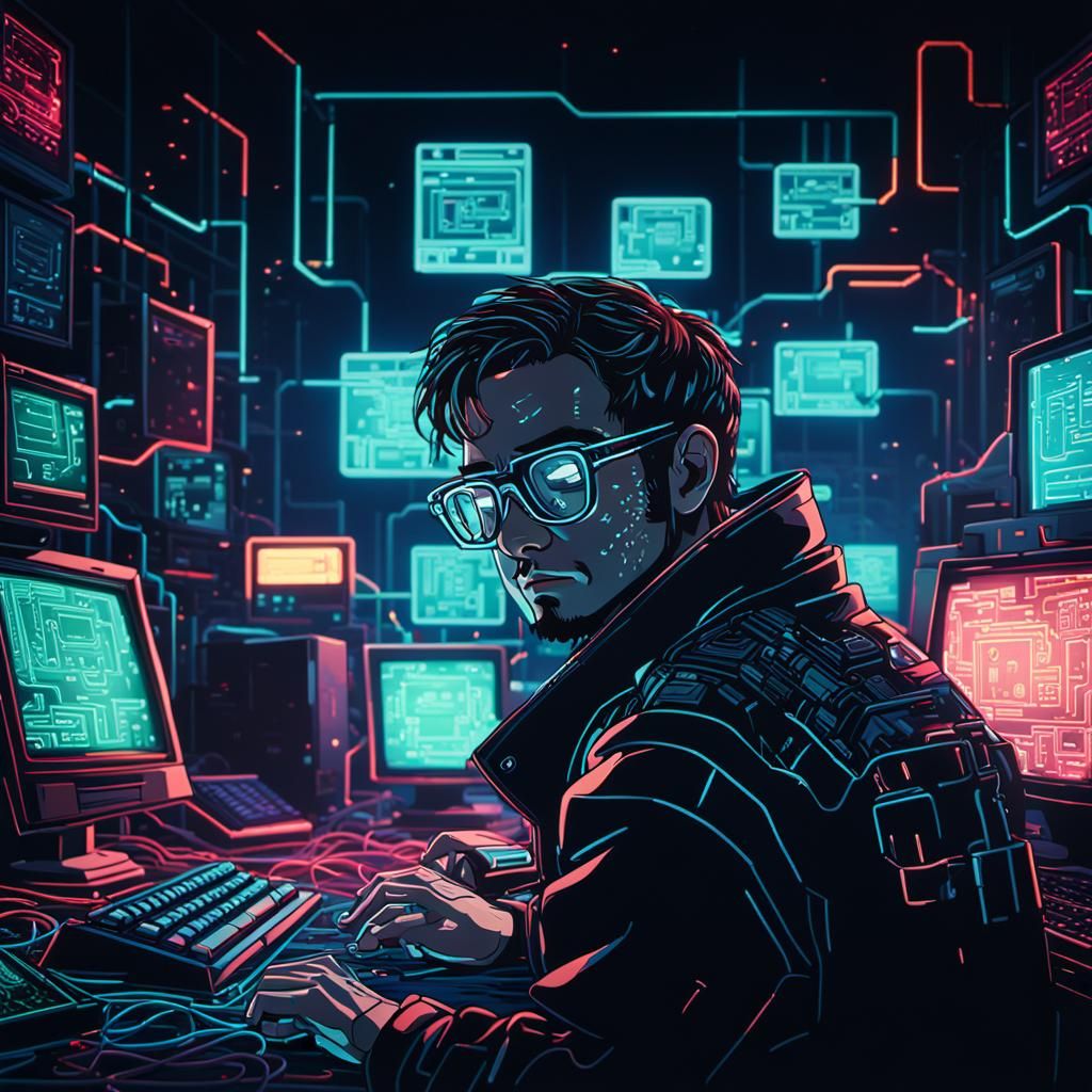 8-bit Hacker in Cyberpunk Style