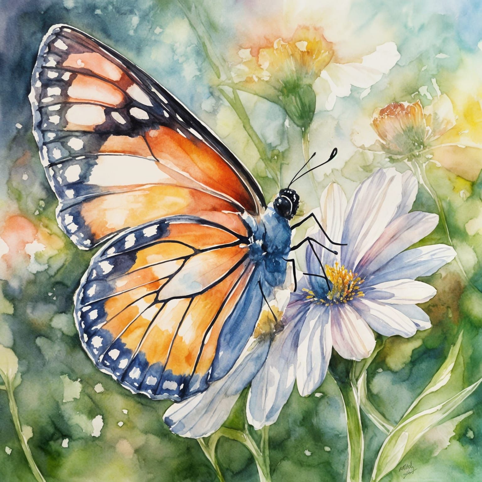 Delicate Watercolor Butterfly in Vibrant Hues