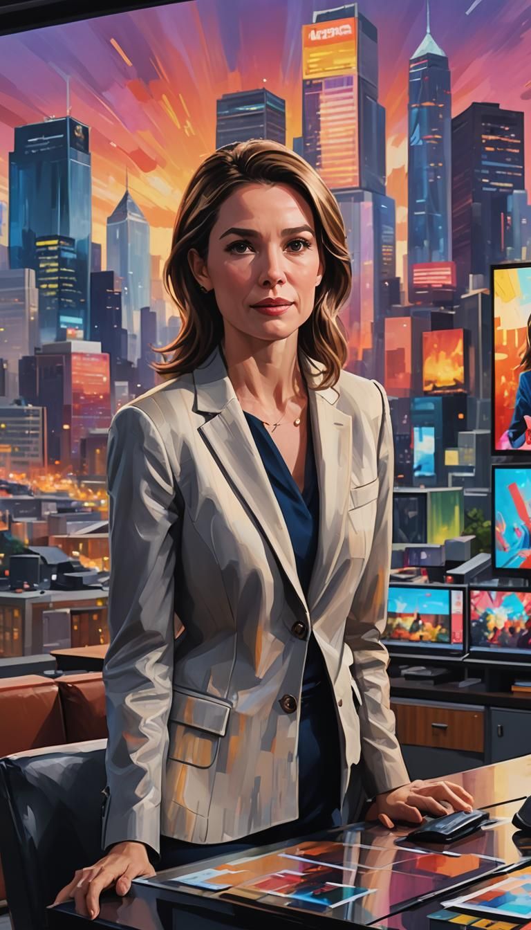 News Reporter on TV in Splash Art Style