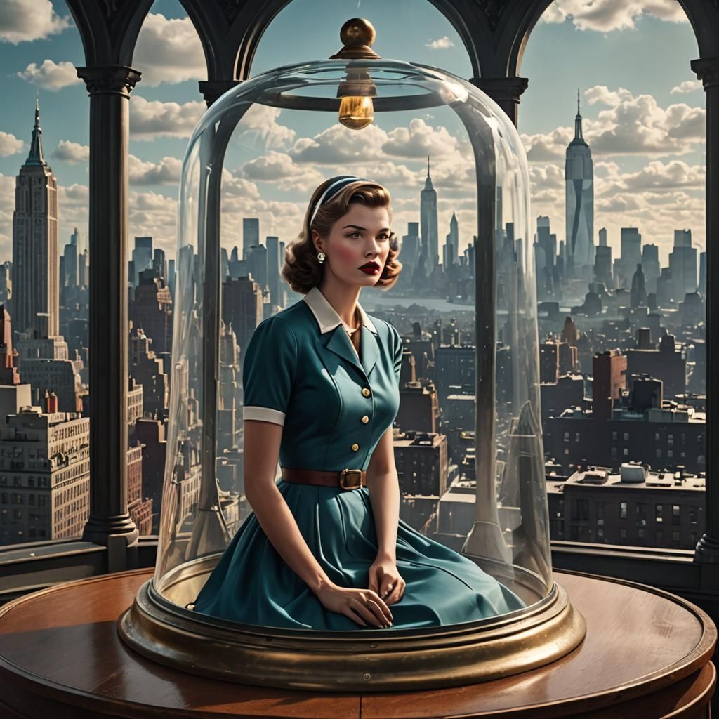 Woman in Bell Jar, Matte Painting Style