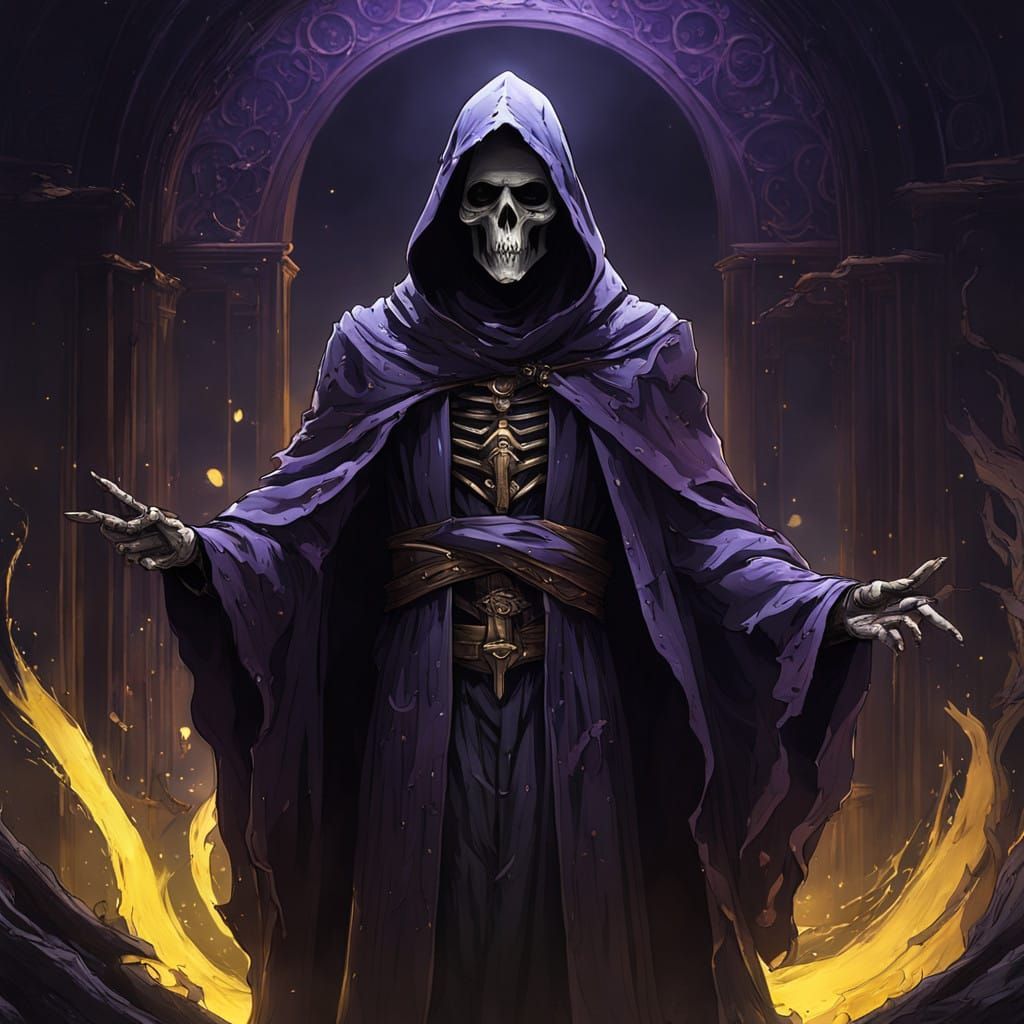 Grim Reaper Engages with Sentient Shadow in Dark Fantasy Rea...