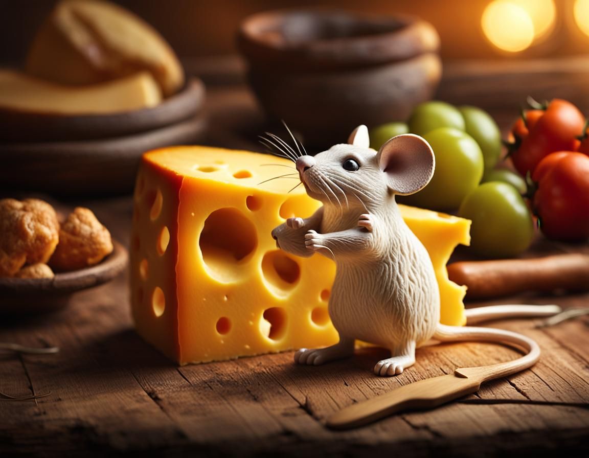 Whimsical Dutch Masterpiece of Carved Cheese on a Rustic Woo...