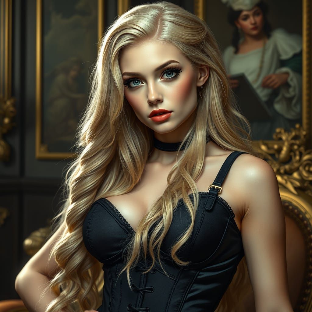 Hyperrealistic Portrait of Blonde in Corset
