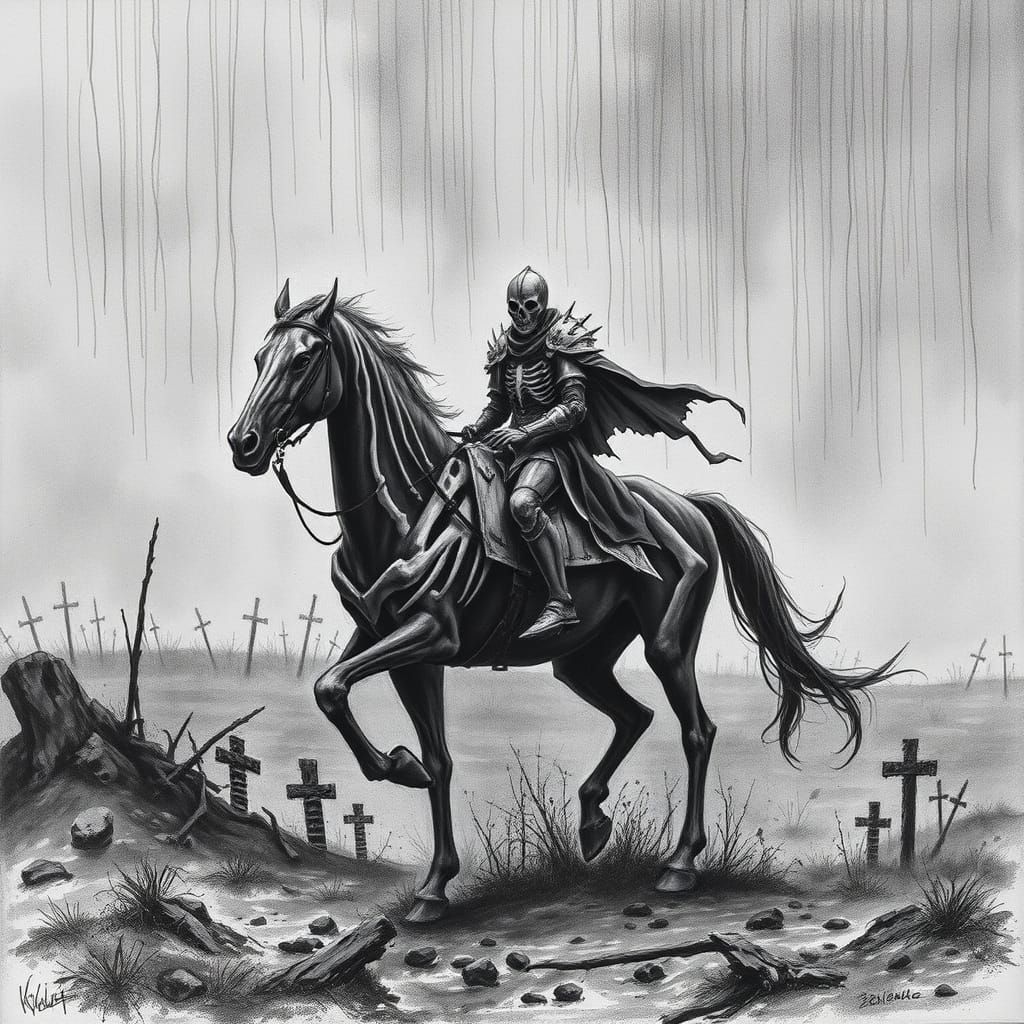 Spectral Knight on Horseback in Charcoal Style