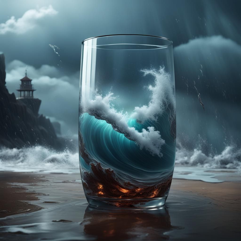 Stormy Sea Inside Glass: Detailed Matte Painting