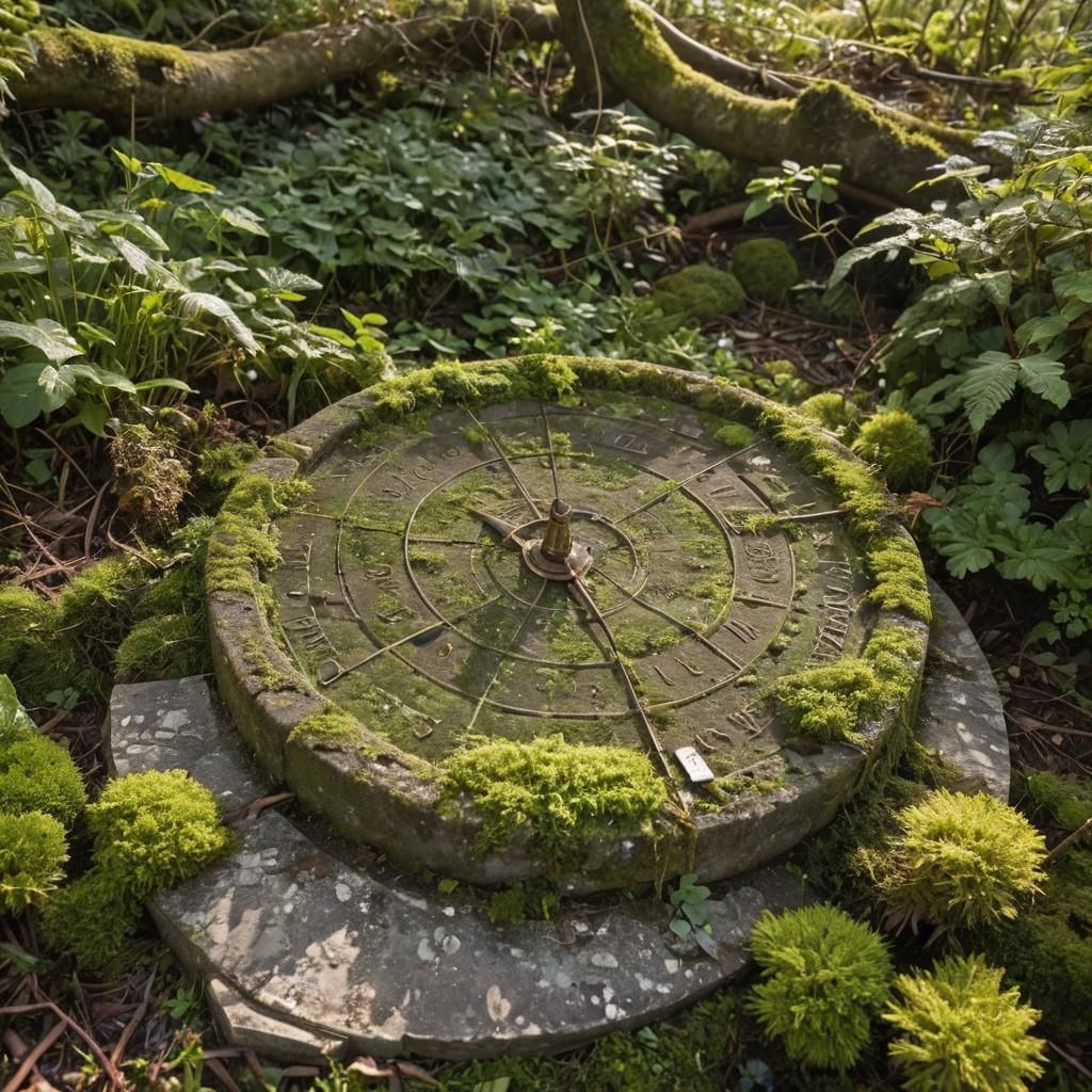 Ancient Sundial in Overgrown Garden
