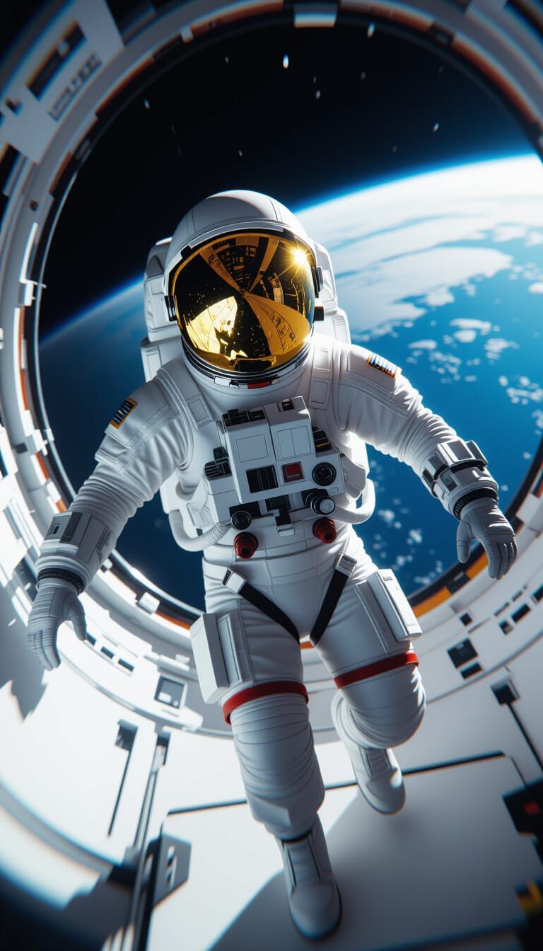 Astronaut Drifting in Space with Earth Reflection