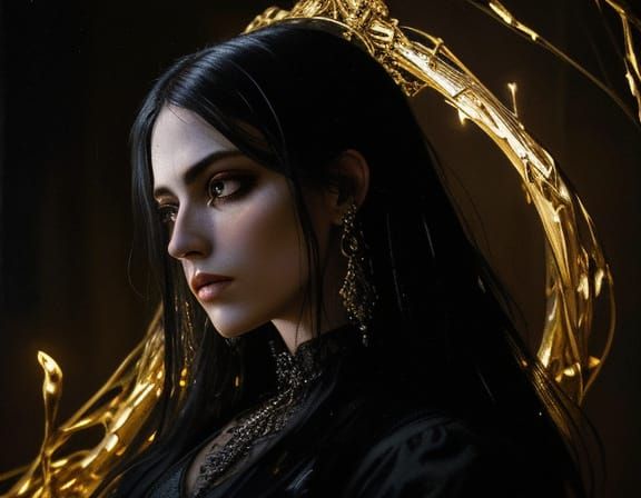 Eerie Grunge Oil Painting of Dancer in Glowing Threads