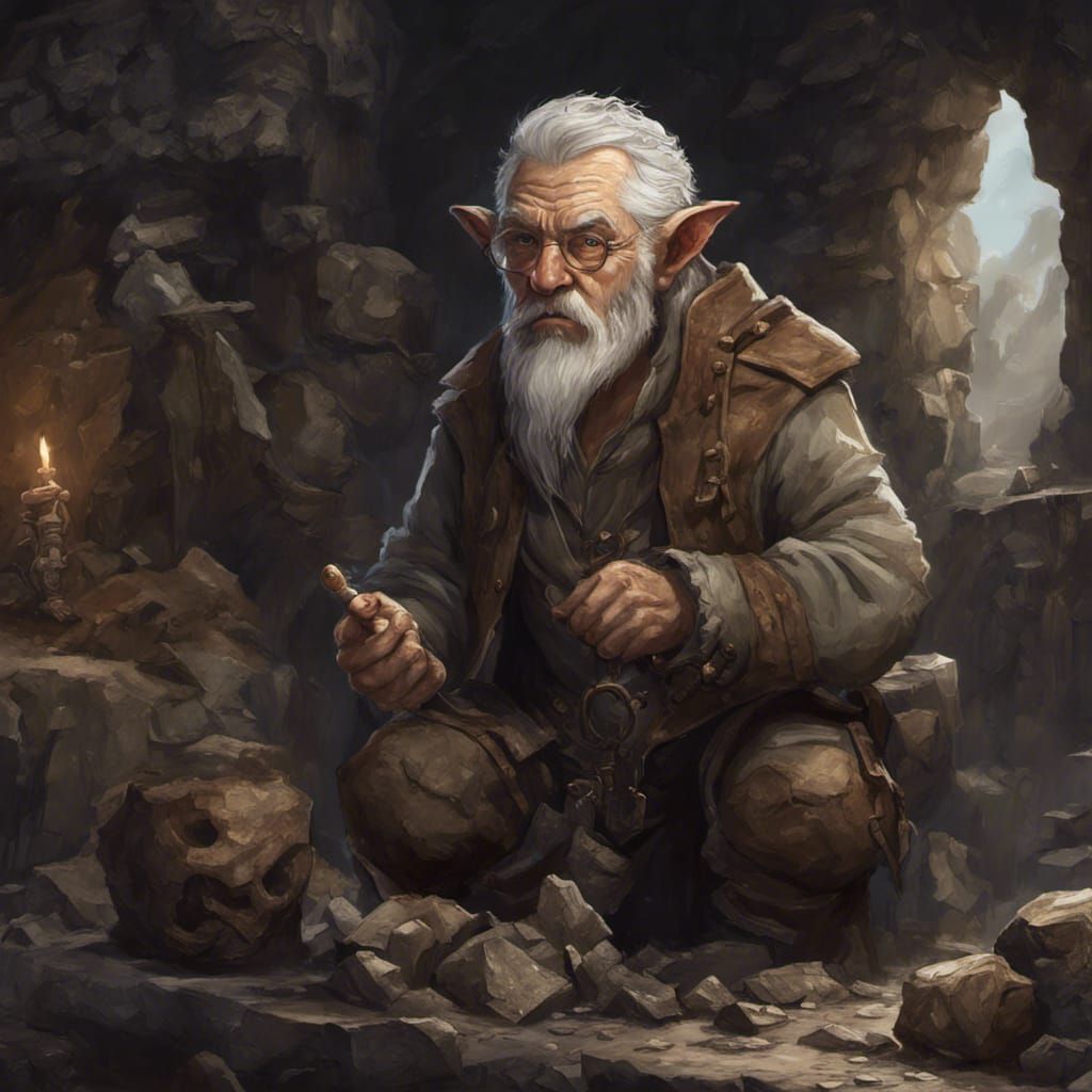 Grimdark Halfling Archaeologist in Dark Fantasy Style