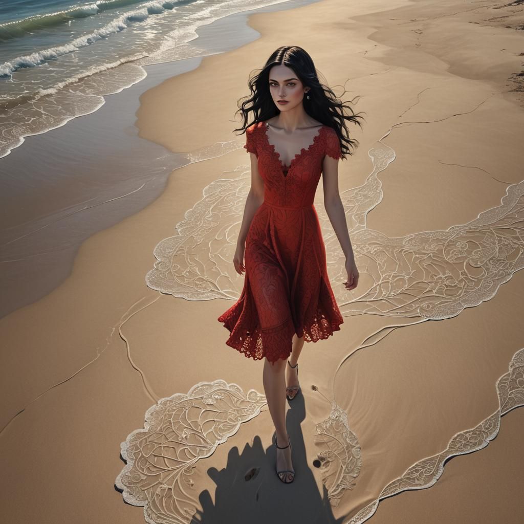 Girl on Golden Beach in Hyper-Realistic Style