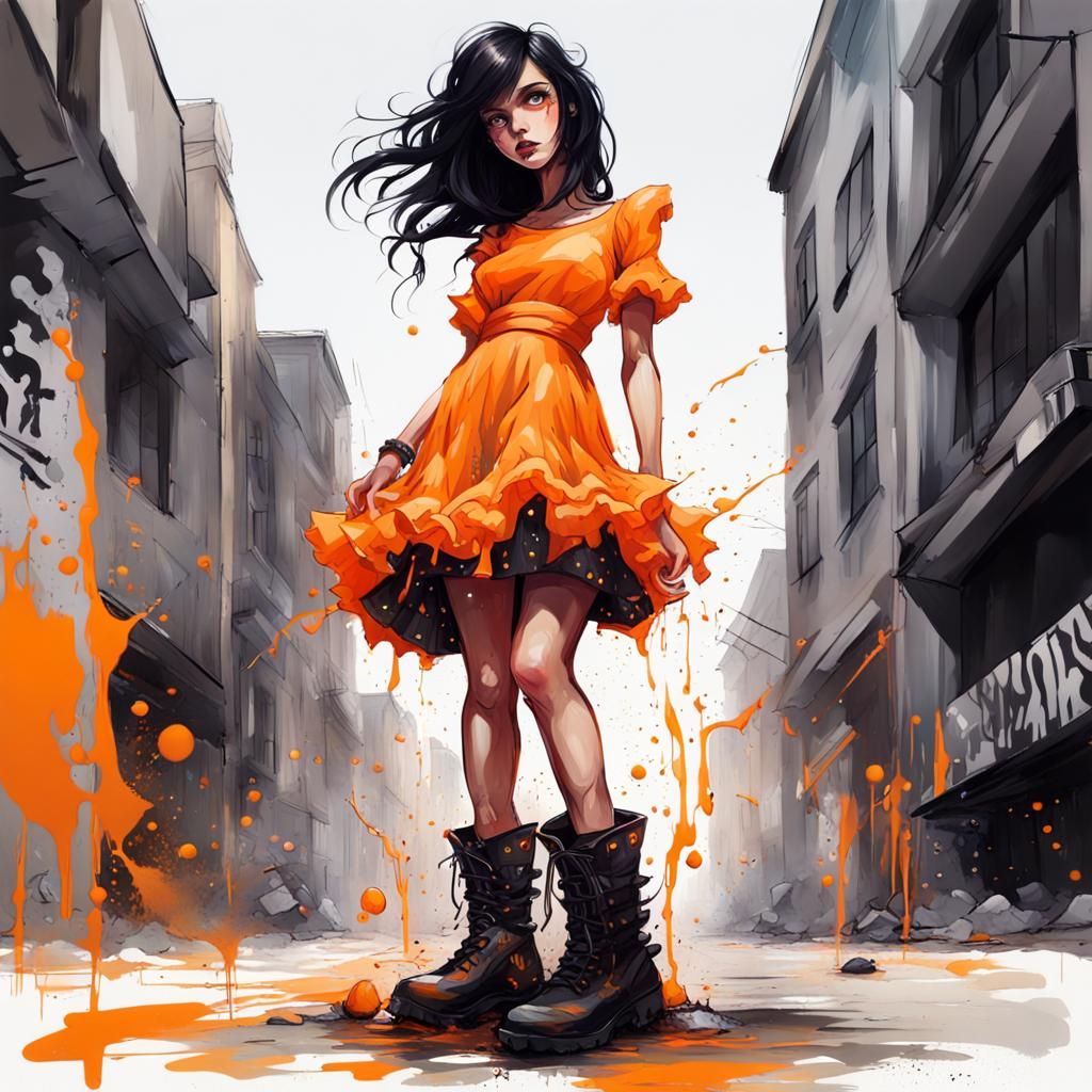 Woman with Orange Eyes in Graffiti Art Style