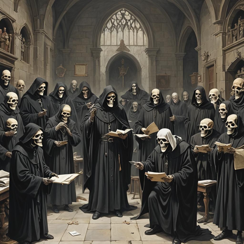 Grim Reaper as Bumbling Bureaucrat in Monty Python Style