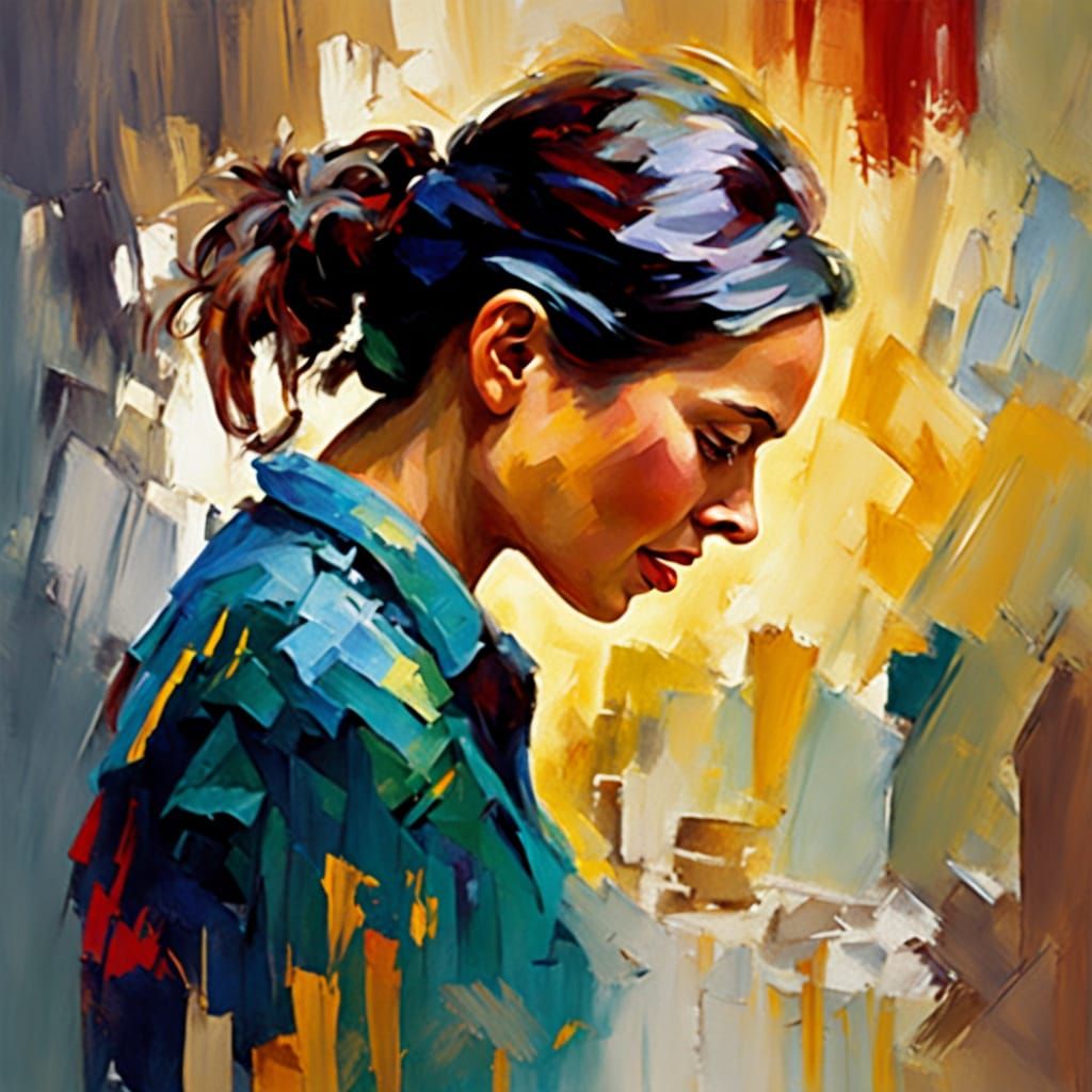 Woman Rips Room Apart in Frustration, Impressionist Style