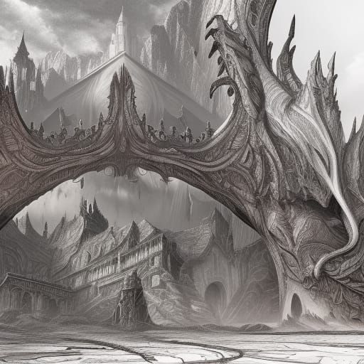 Detailed Fantasy City Coloring Page in 8K