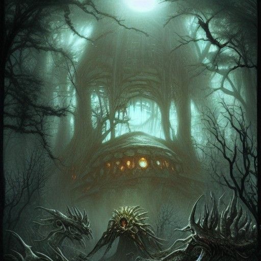 Phyrexian Monstrosity Attacks Elf Village: Dark Fantasy