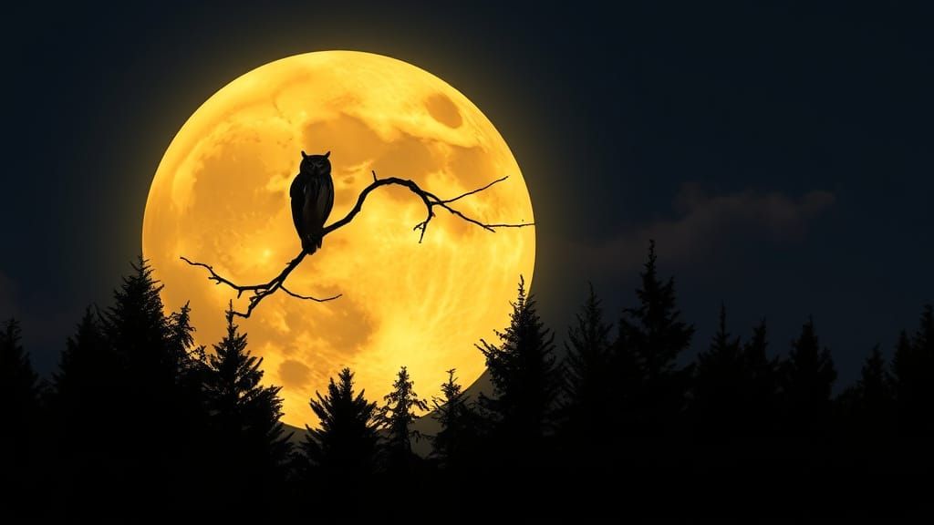 Majestic Owl Silhouetted Against Full Moon in Gothic Forest