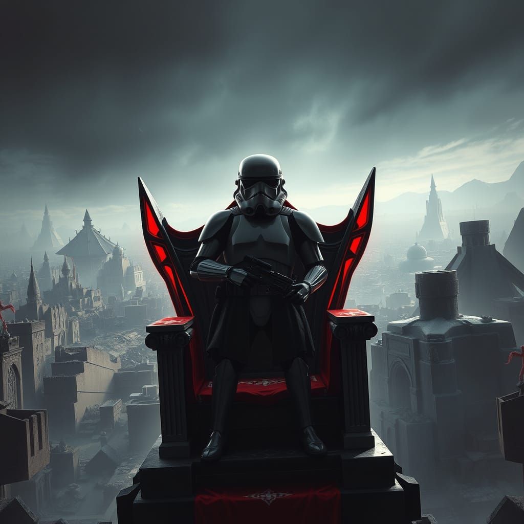 Regal Stormtrooper Leader in Dark, Gritty, Cinematic Style