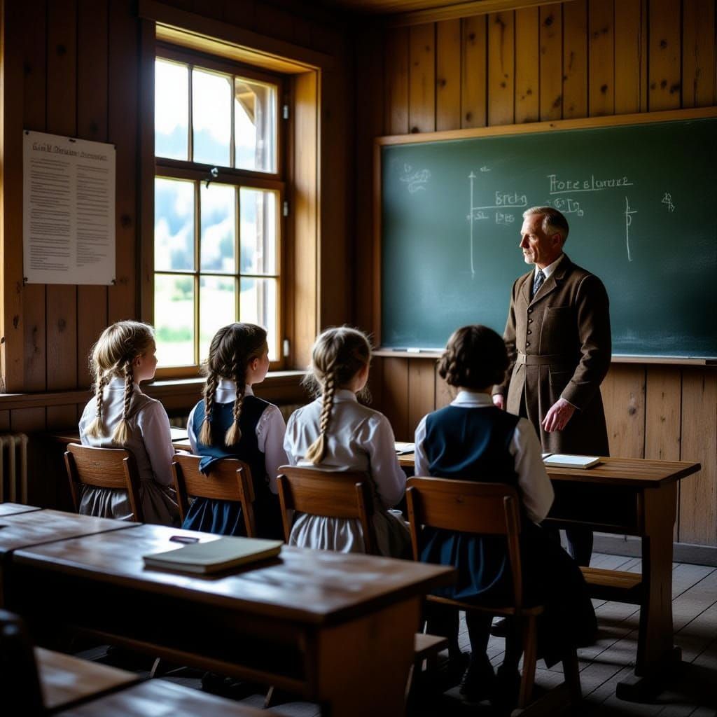 1910 Alpine Village School Scene with Strict Teacher