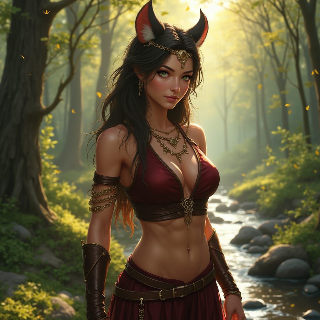 Tabaxi Warrior in Forest Clearing, Photo-Realistic Fantasy