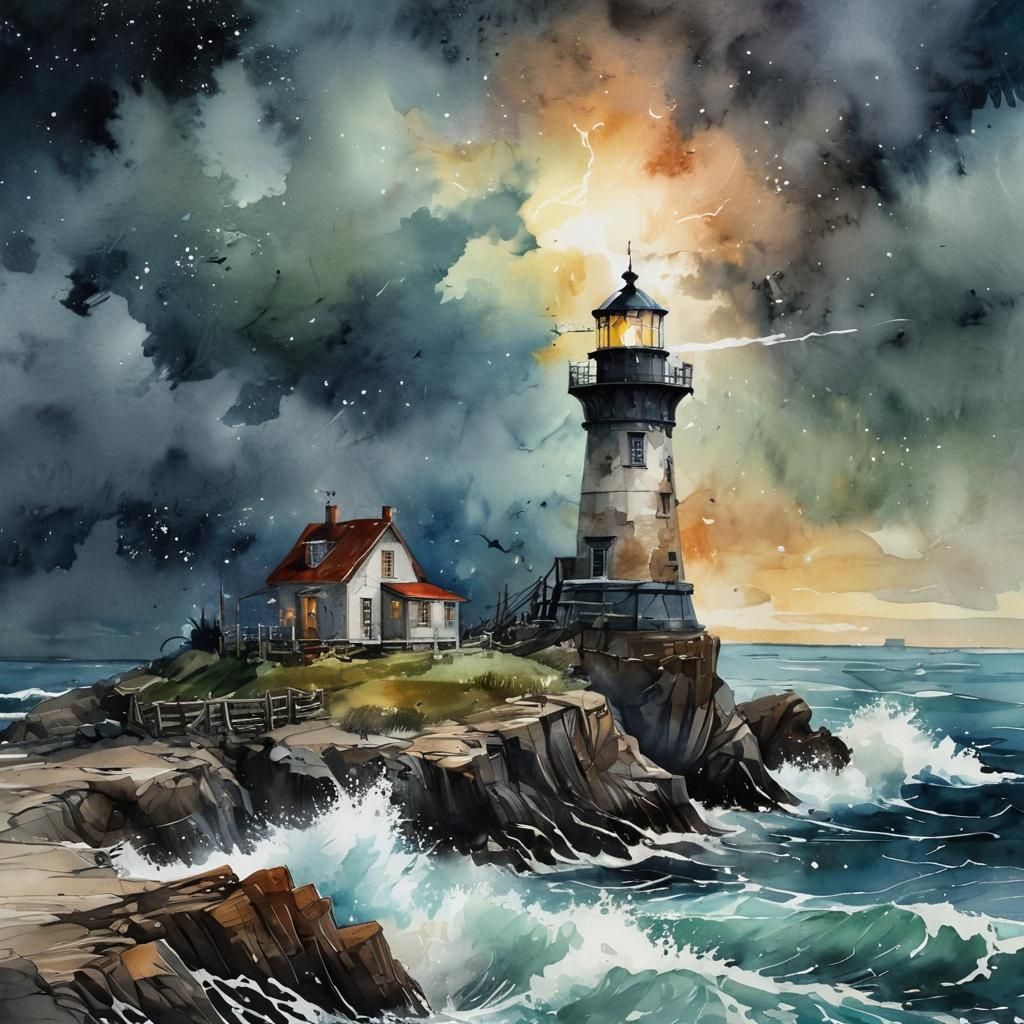 Watercolor of 
 a lighthouse