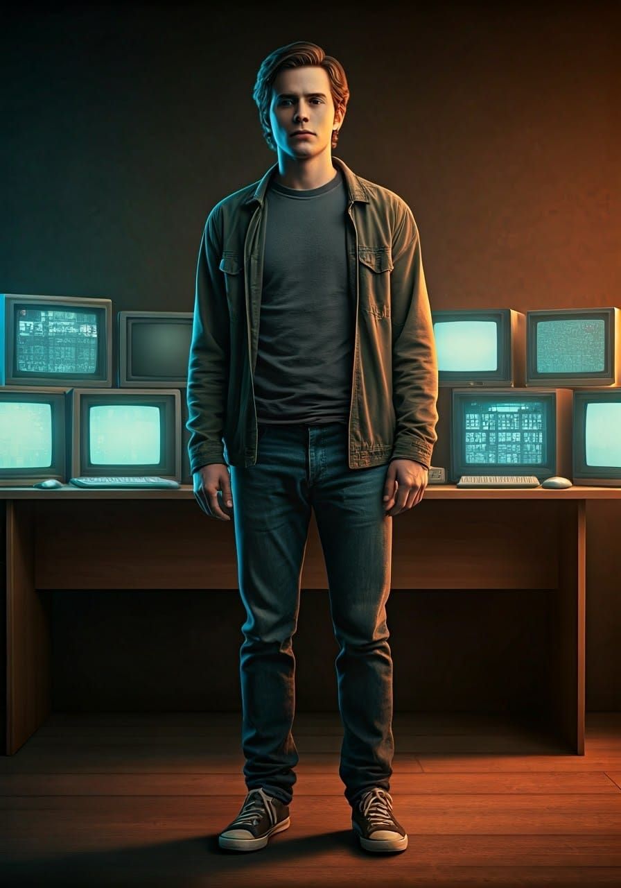 Young Man Lost in Digital Nostalgia