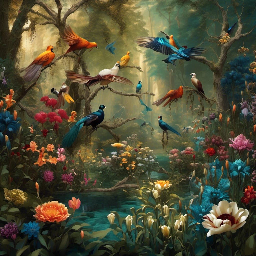 Wildflowers, Trees, and Birds in Pastel Watercolours