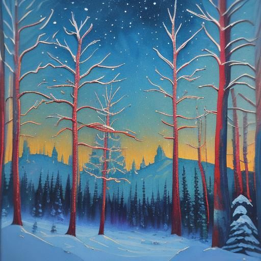 Winter Finnish Forest under Full Moon in Epic Impressionist....