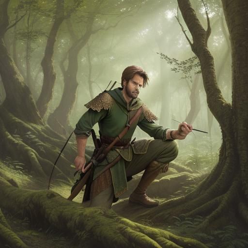 Robin Hood Draws Bow in Sherwood Forest