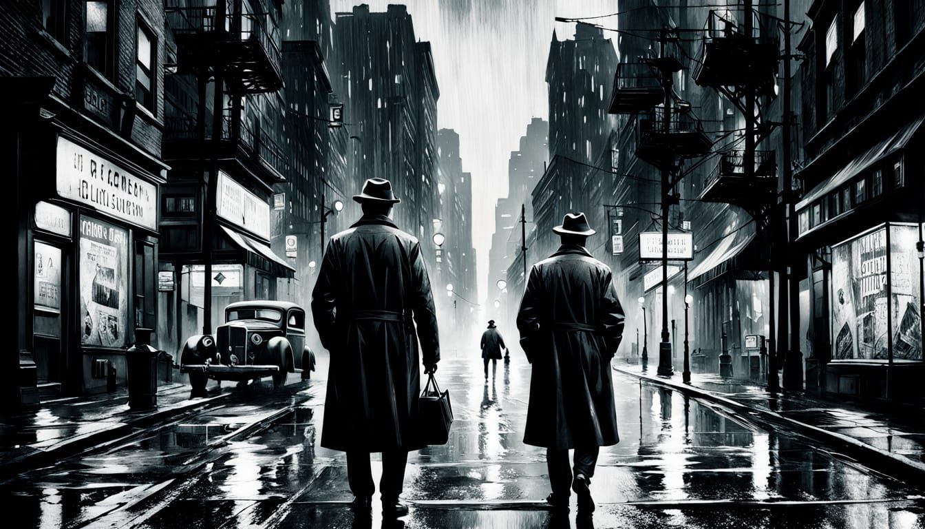 Moody 1920s-Style Cityscape with Lone Figure