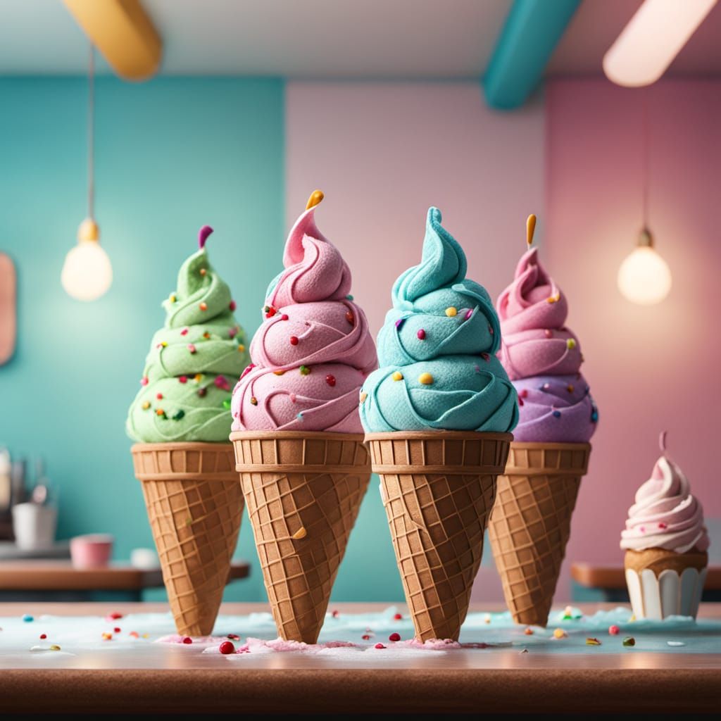 Felt Ice Cream Cone in Hyperdetailed Interior
