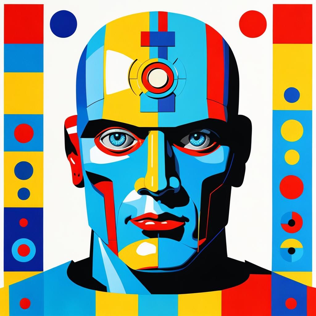 Cyborg Robot Man in Vibrant Pop Art Style