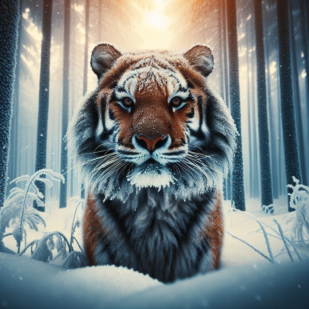 Siberian Tiger in Winter Forest, Cinematic Style