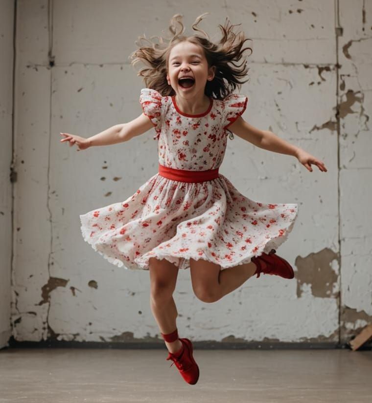 Girl's Joyful Dance in Old Studio