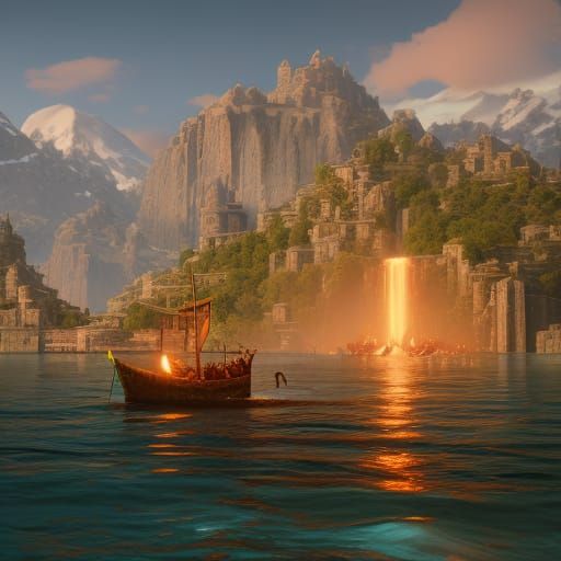 Bear Rides Shark in Ocean: Fantasy Concept Art