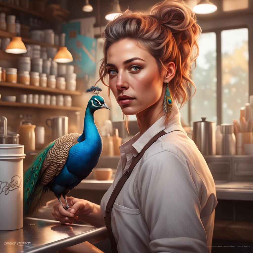Barista Creates Latte Art: Detailed Portrait