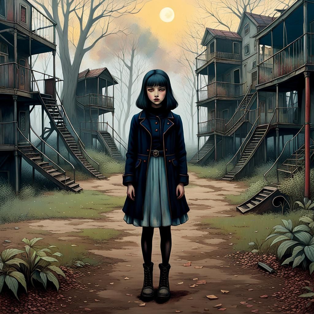 Dreamlike Childhood Scene in Art Brut Style