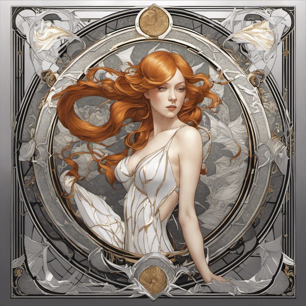 Kintsugi Burlesque Goddess in Art Nouveau Style