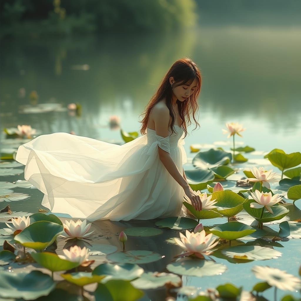 Lotus Goddess in Enchanted Summer Oasis