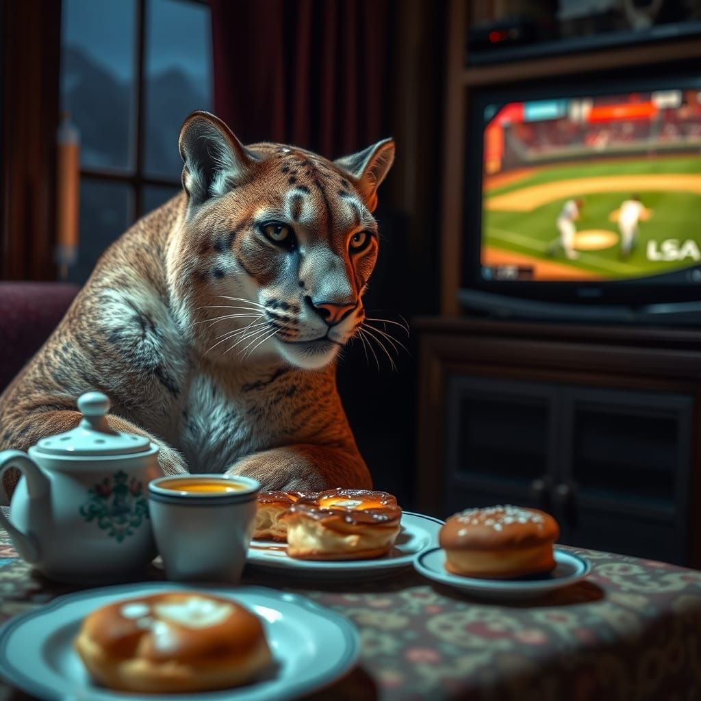 Mountain Lion's Baseball Tea Party: Hyperrealistic HDR