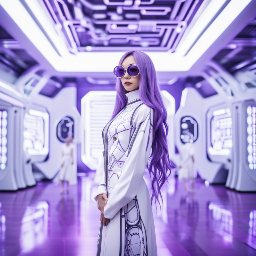Japanese Woman in Futuristic Room, Comic Book Art