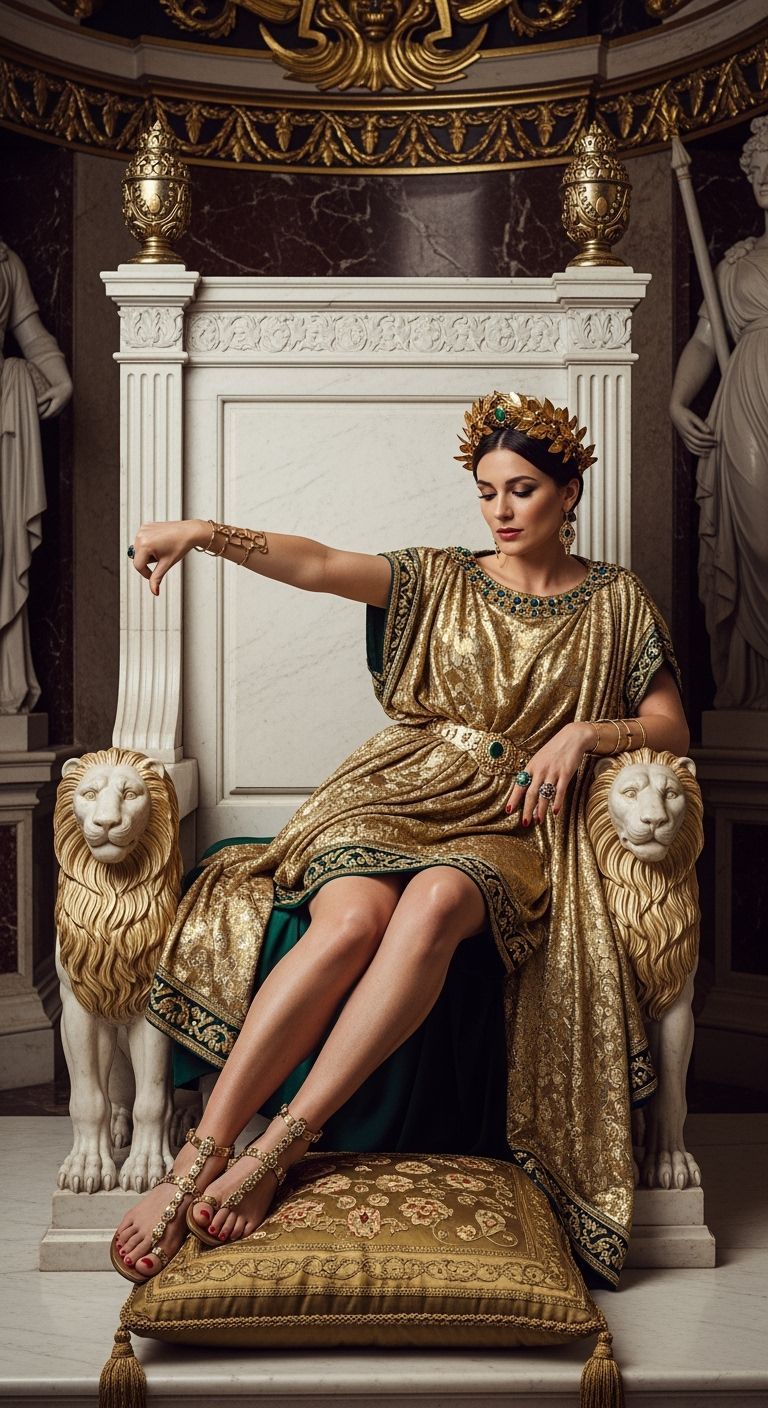 Opulent Roman Empress on Marble Throne