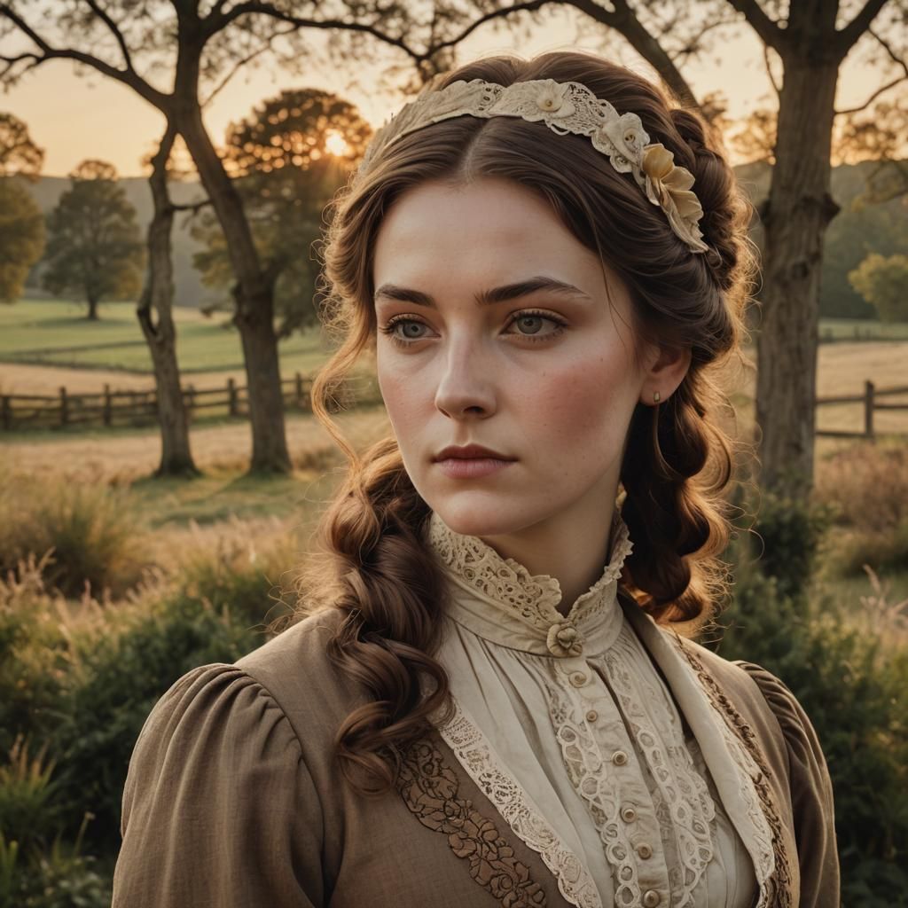 Victorian Portrait of Young Woman in Oil Painting Style