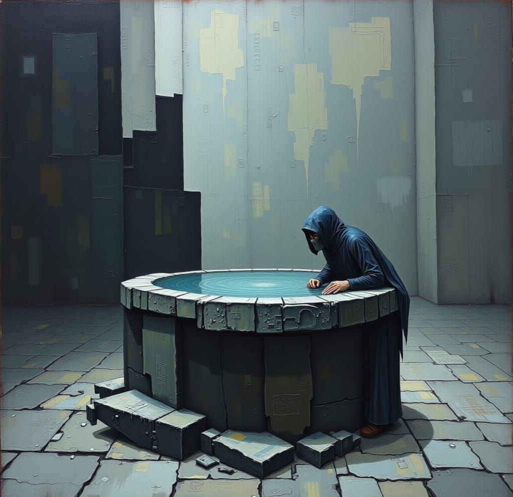 The Static Well: Surreal Ritual in Minimalist Style