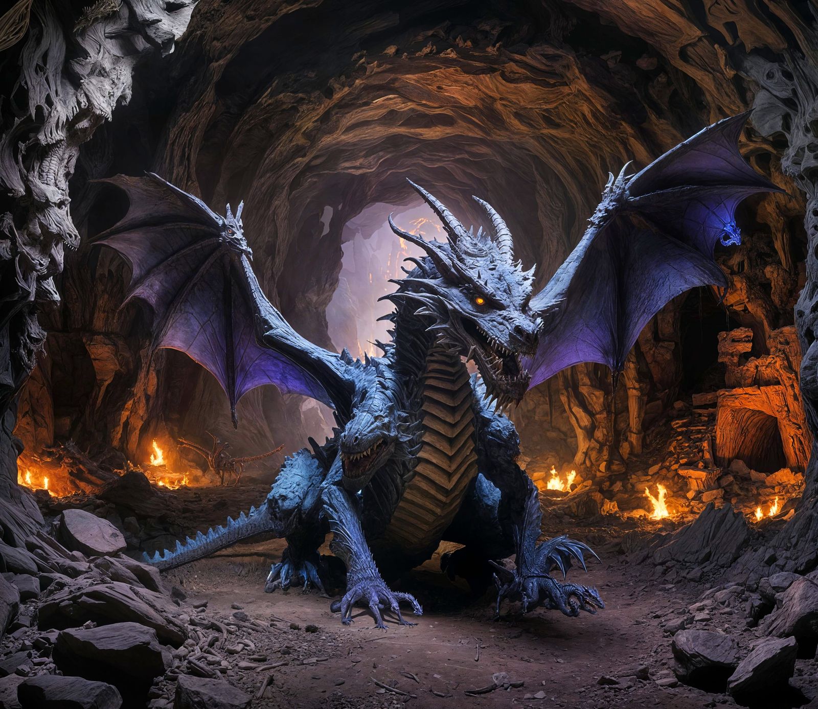 Bones Dragon in Lavender Lit Cavern