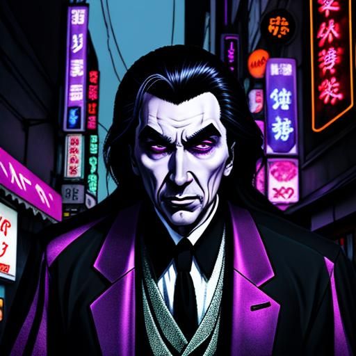 Dracula in Tokyo: A Synthwave Neon Retro Portrait