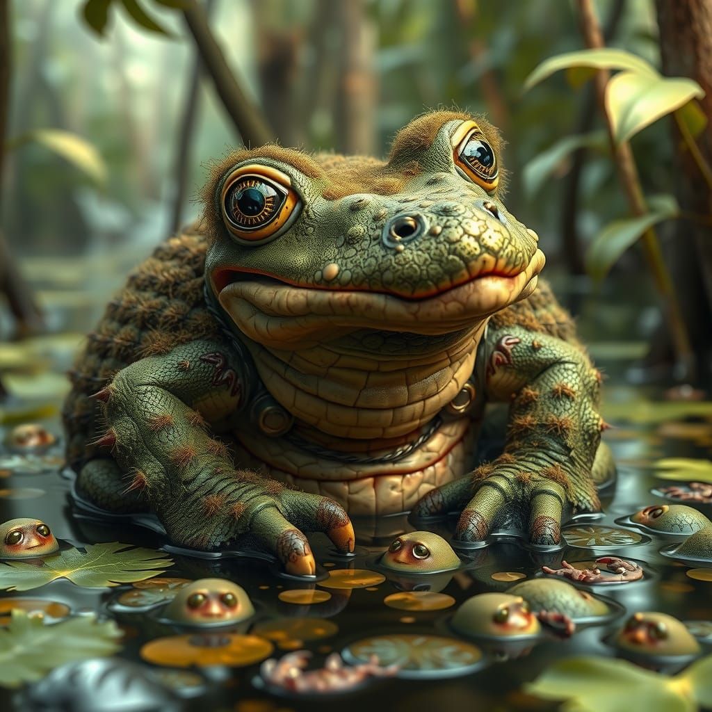 Hybrid Creature in Tropical Swamp, in Biomechanical Style