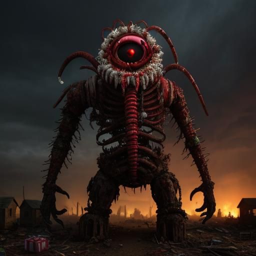 Macabre Candy Cane Zombie in Ruins