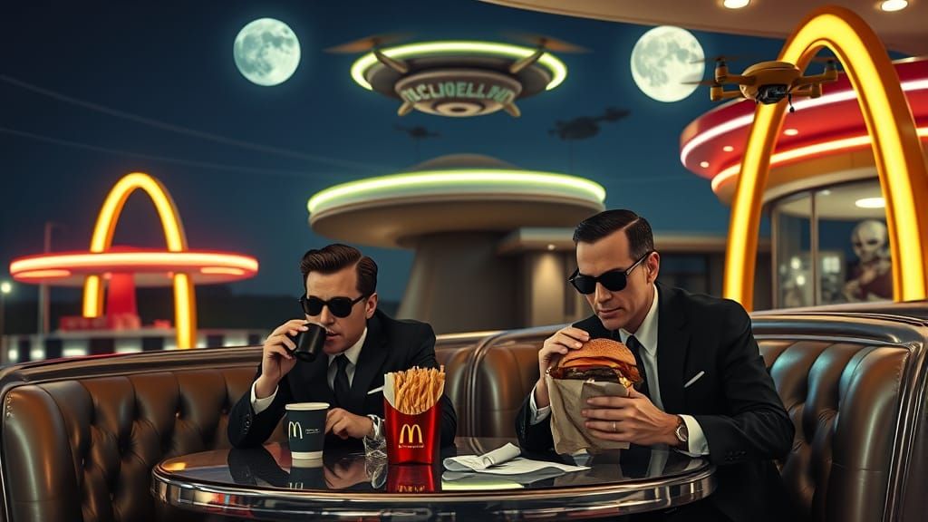 Men in Black at Retro-Futuristic Roswell McDonald’s