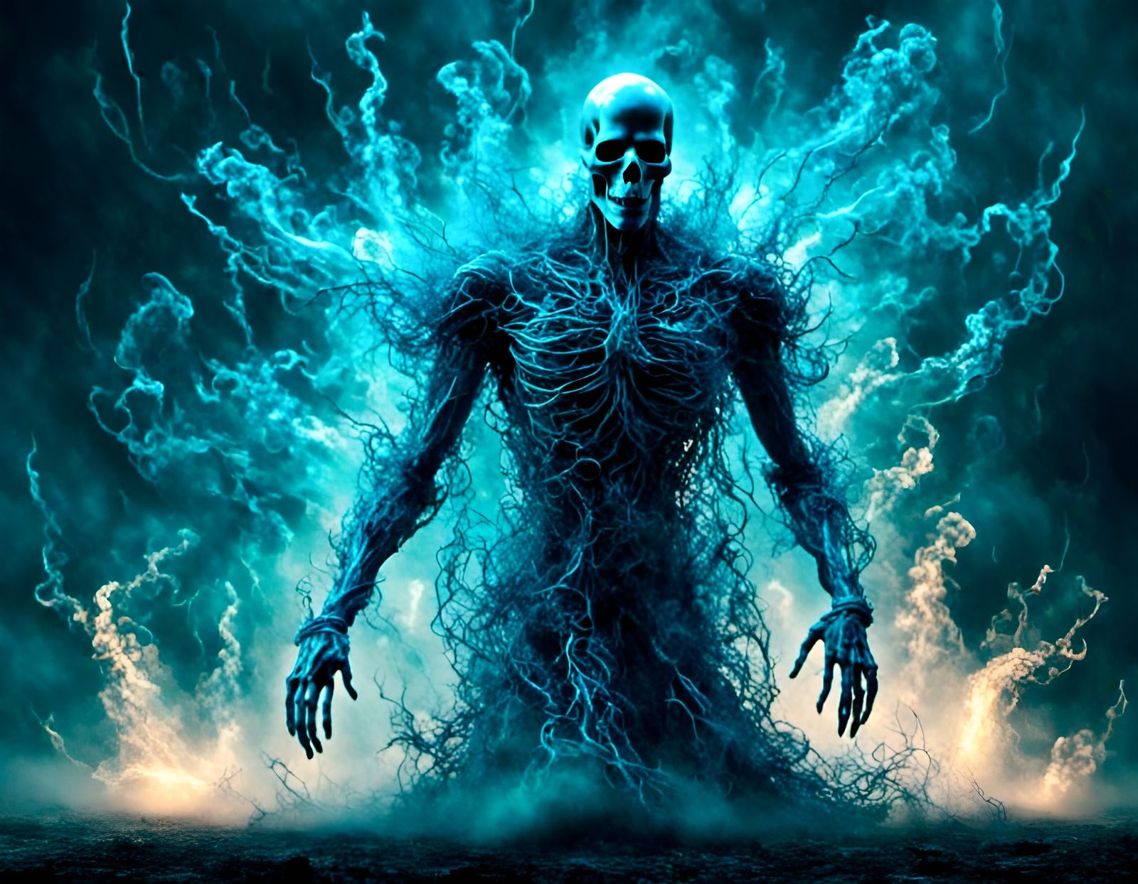 Ghostly Figure Walking in Exploding Smoke